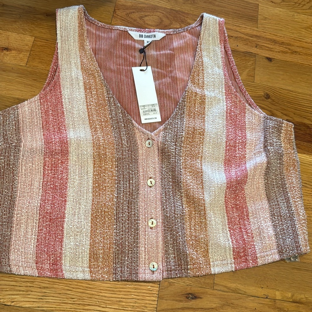 BB Dakota striped crop top button up tank size Medium NWT